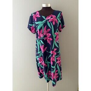 Sea Waves Dress Womens Large Blue Floral Nylon Swim Cover Up Beach Vacation